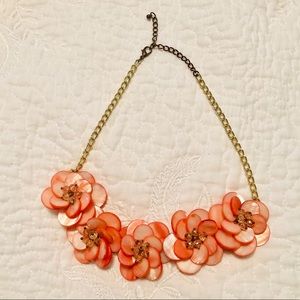 Pink mother of pearl floral bib statement necklace